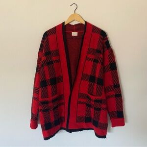 Red and Black Plaid Women's Sweater